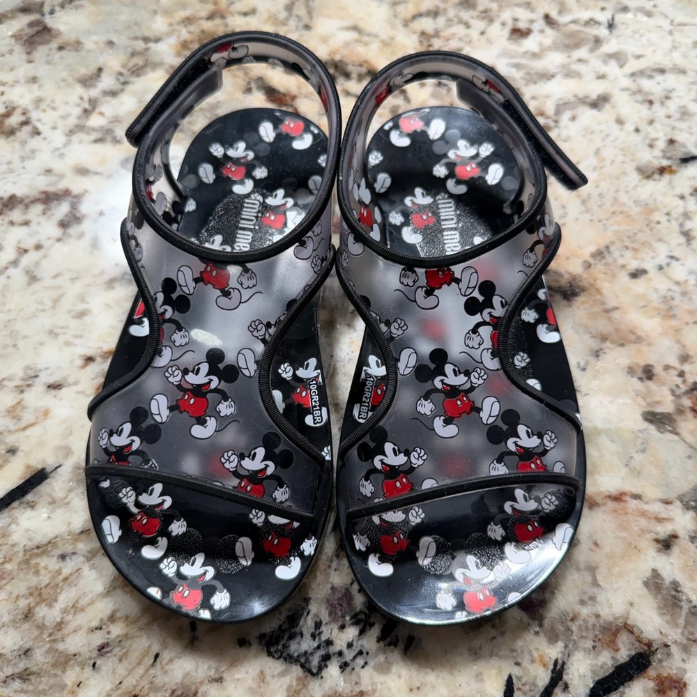 Girls Mini Melissa Disney Mickey Mouse themed Sandals - Black and Red